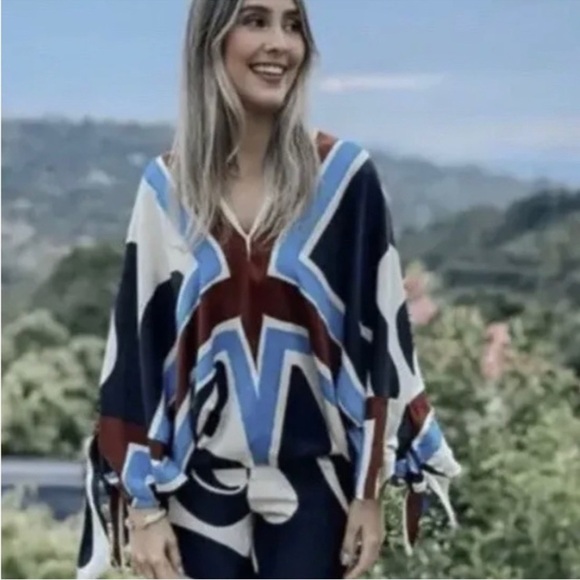 ZARA PRINTED BLOUSE WITH TIES ECRU - Picture 3 of 10